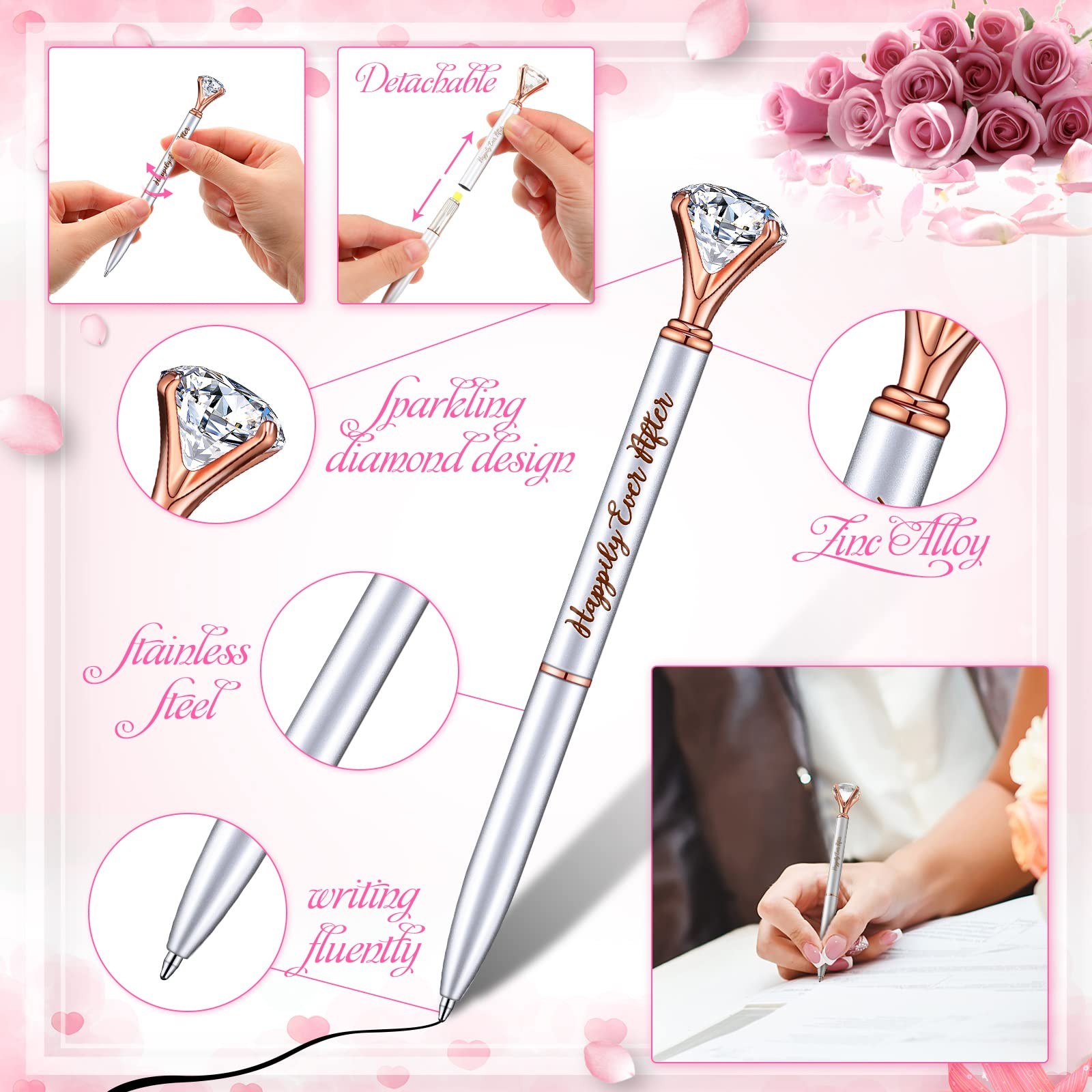 Yexiya 60 Pcs Bridal Shower Gifts For Guests Diamond Pens Rose Golden Crystal