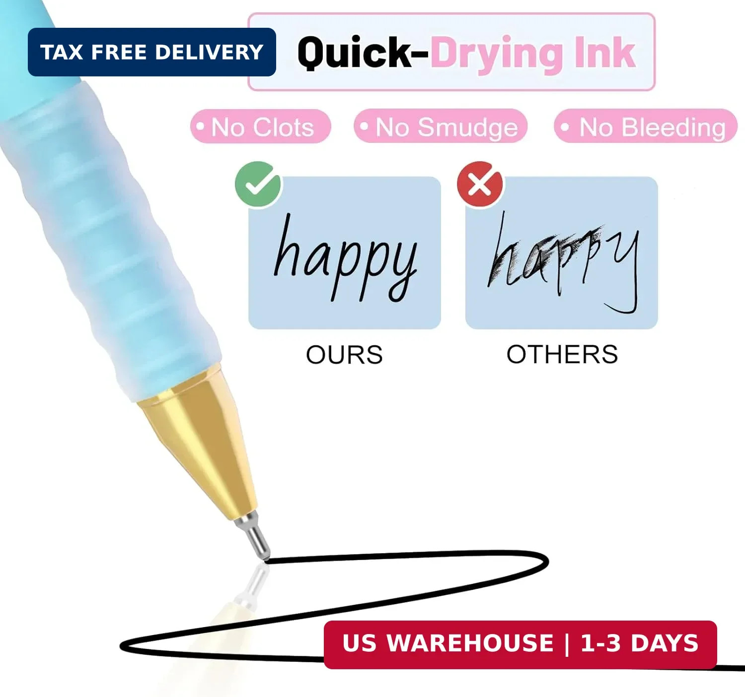 12 Pcs Smooth Writing Pens – 1.0mm Black Ink Ballpoint Pens with Super