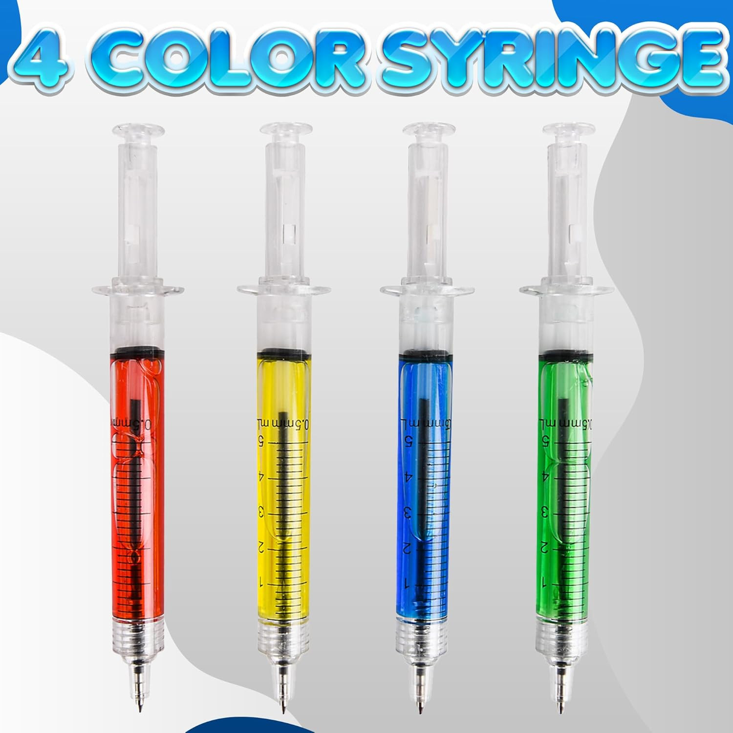 Syringe Pens – (Bulk Pack of 24) Retractable Fun Multi Color Novelty Pen for …
