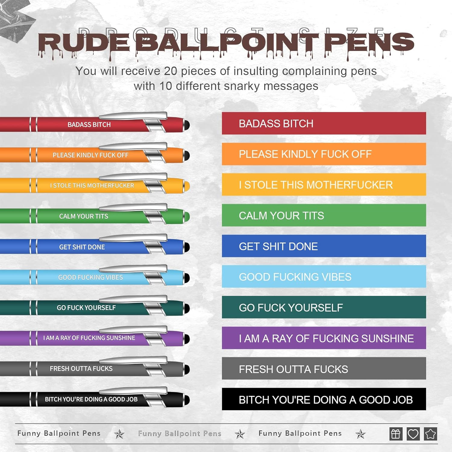 Sinmoe 20 Pcs Funny Pens for Coworker Snarky Complaining Negative Passive