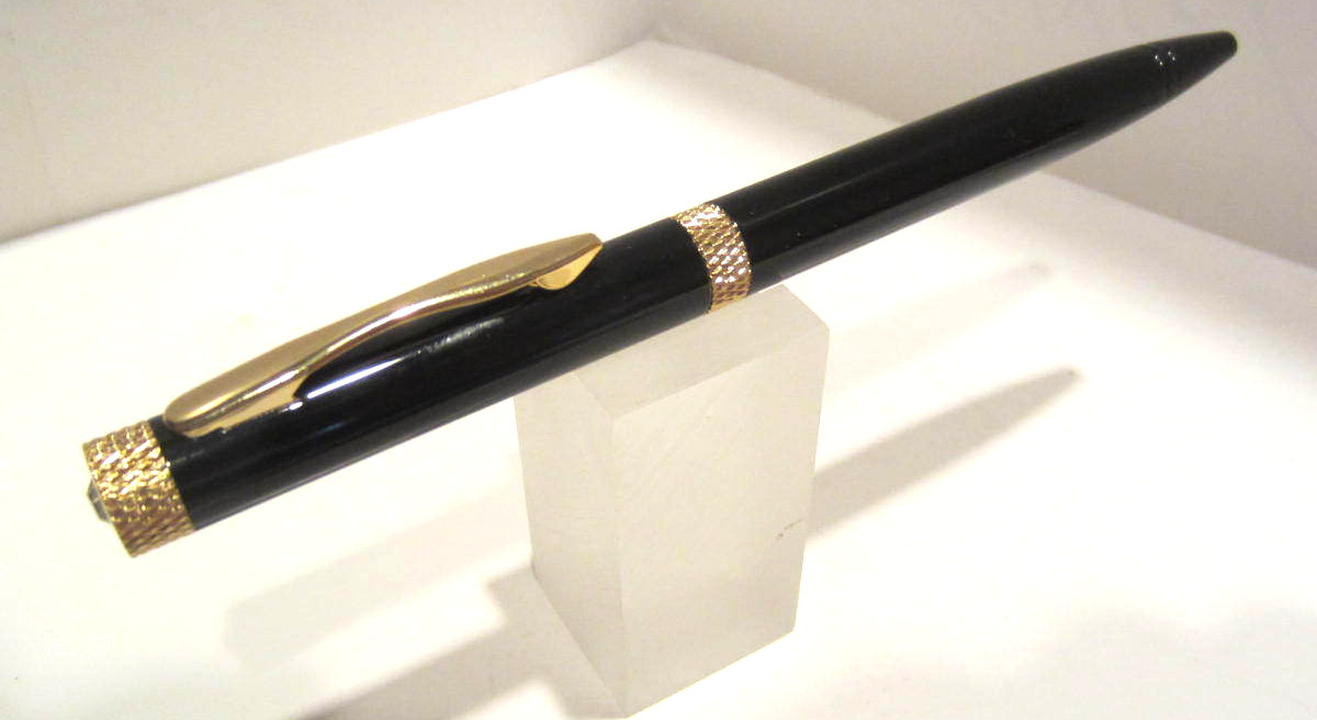 Terzetti Diamond Top Metal BRASS Ballpoint pen- BLACK/ GOLD TRIM- GIFT POUCH