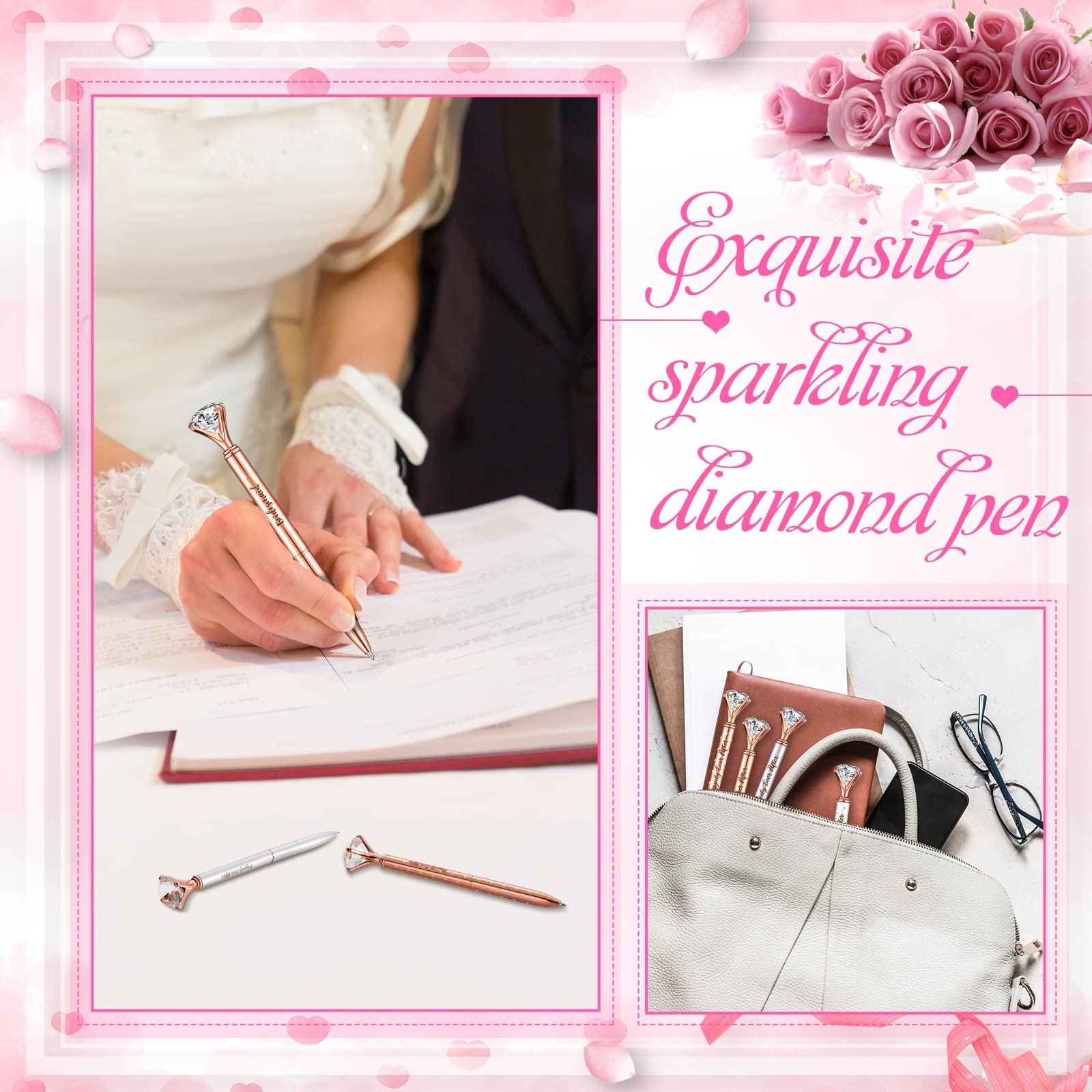 Yexiya 60 Pcs Bridal Shower Gifts For Guests Diamond Pens Rose Golden Crystal