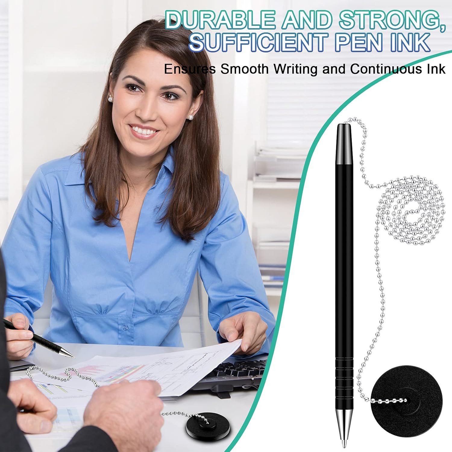 6 Pieces Pen Chains Counter Secure Pen Security Holders and 12 Pieces Blank Ink