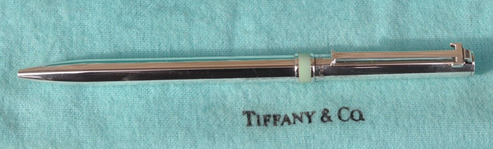 Tiffany & Co. Ballpoint Pen T- Clip Blue Accent Sterling Silver 925