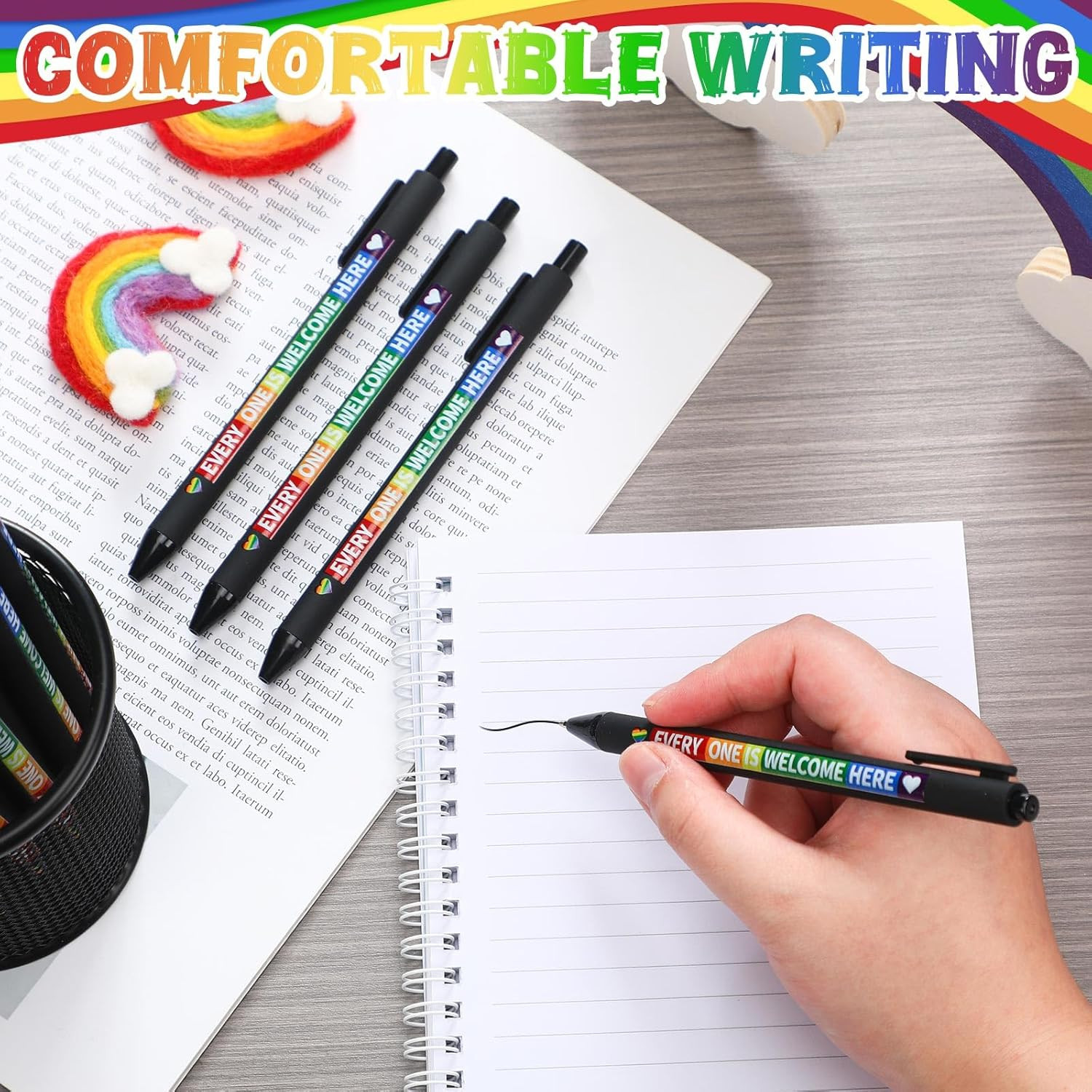 48 Pcs Pride Ballpoint Pen Month Lgbtq Rainbow Party Favors Black Ink Retractabl