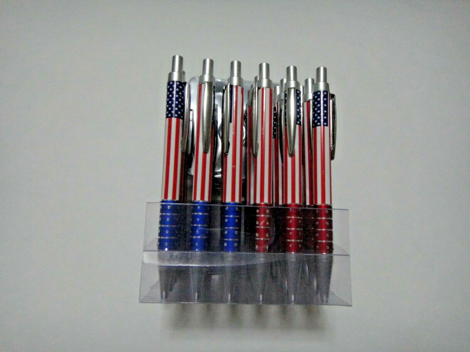 24X-BLACK Ballpoint American Flag Ink Pen w. silver clip US Seller