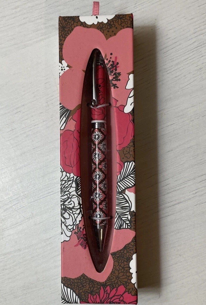Retired Vera Bradley Ball Point Pen Mocha Rouge Black Ink Floral Pinks New & Box