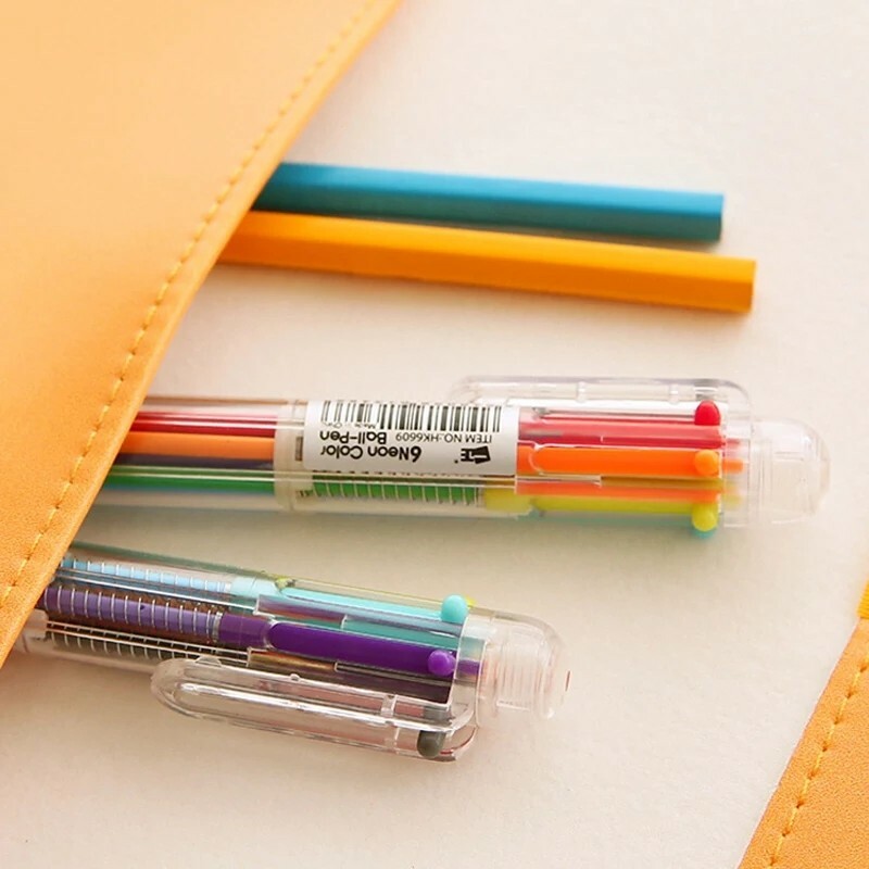1 PC Ball Point Pen Marker Korea Creative Stationery Pen 6 Color In 1 Ballpoint