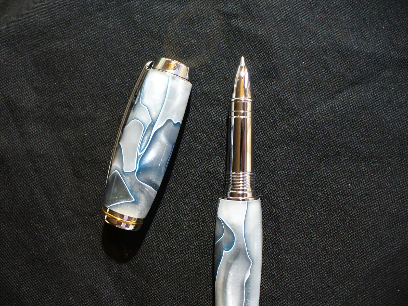 Hand Made Celluloid Gray Swirl & Chrome Roller Ball Pen