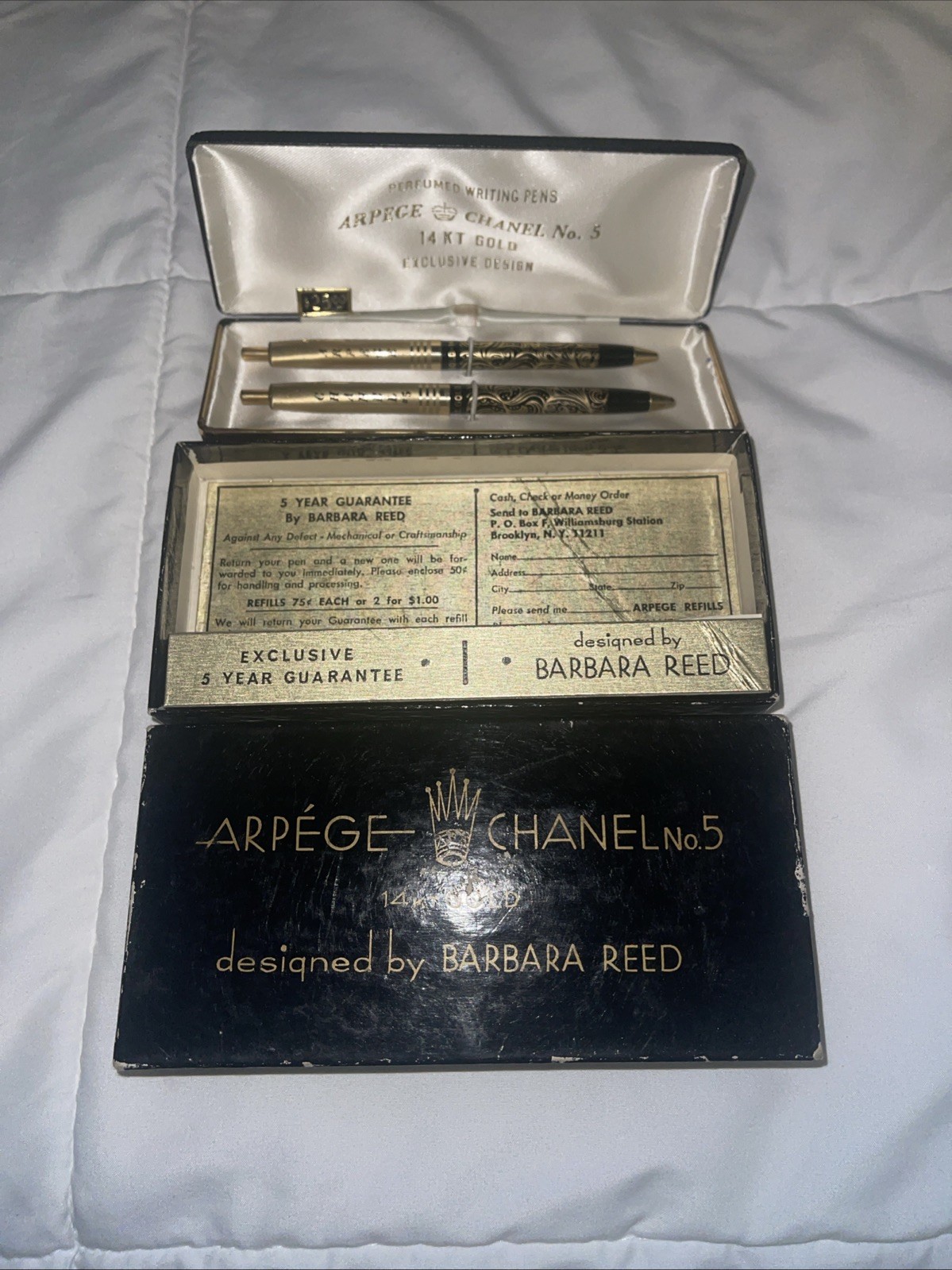 RARE! Arpege Chanel No.5 14k Gold Ballpoint Pen Set in Original Packaging