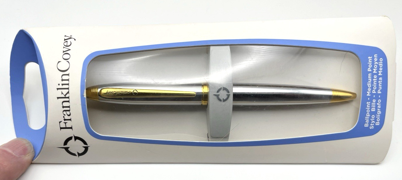 New in Box Luxury FRANKLIN COVEY Chrome & Gold Trim Ballpoint Pen by Cross