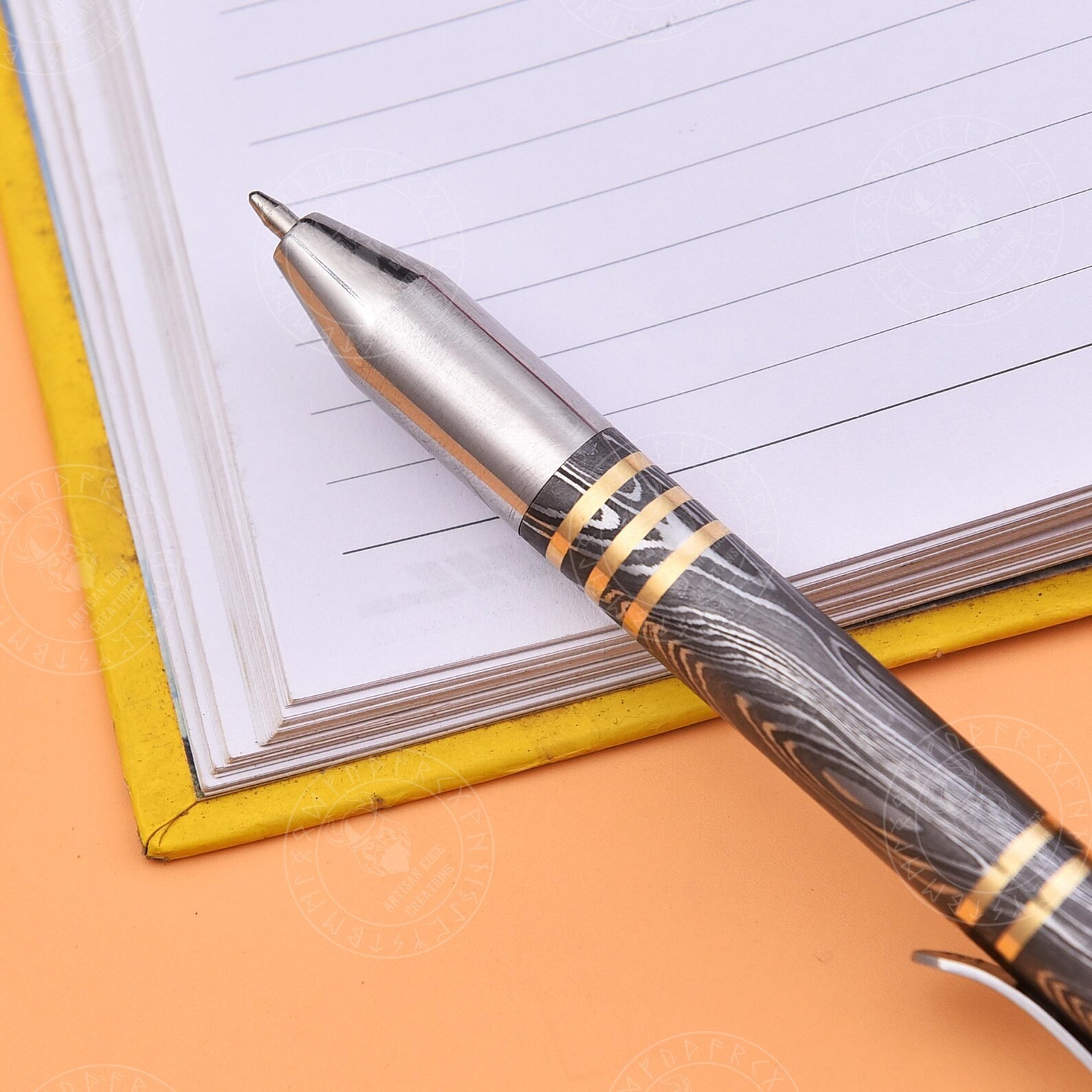 Luxury Handmade Damascus Steel ballpoint pen, Damascus Pen With Wooden Box