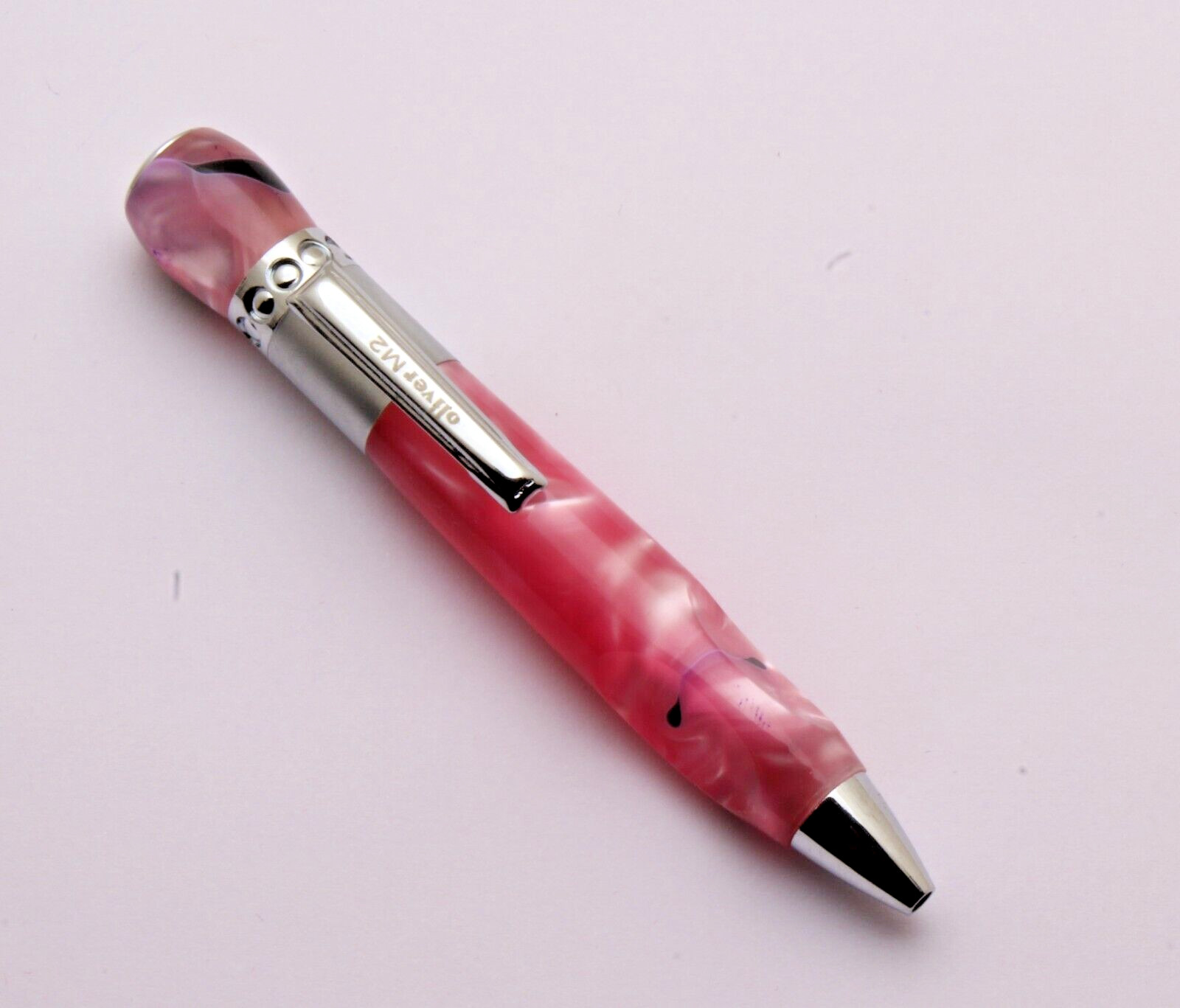 Oliver M2 Pink & Black Acrylic Body Mini Size Ballpoint Pen With Chrome Trims
