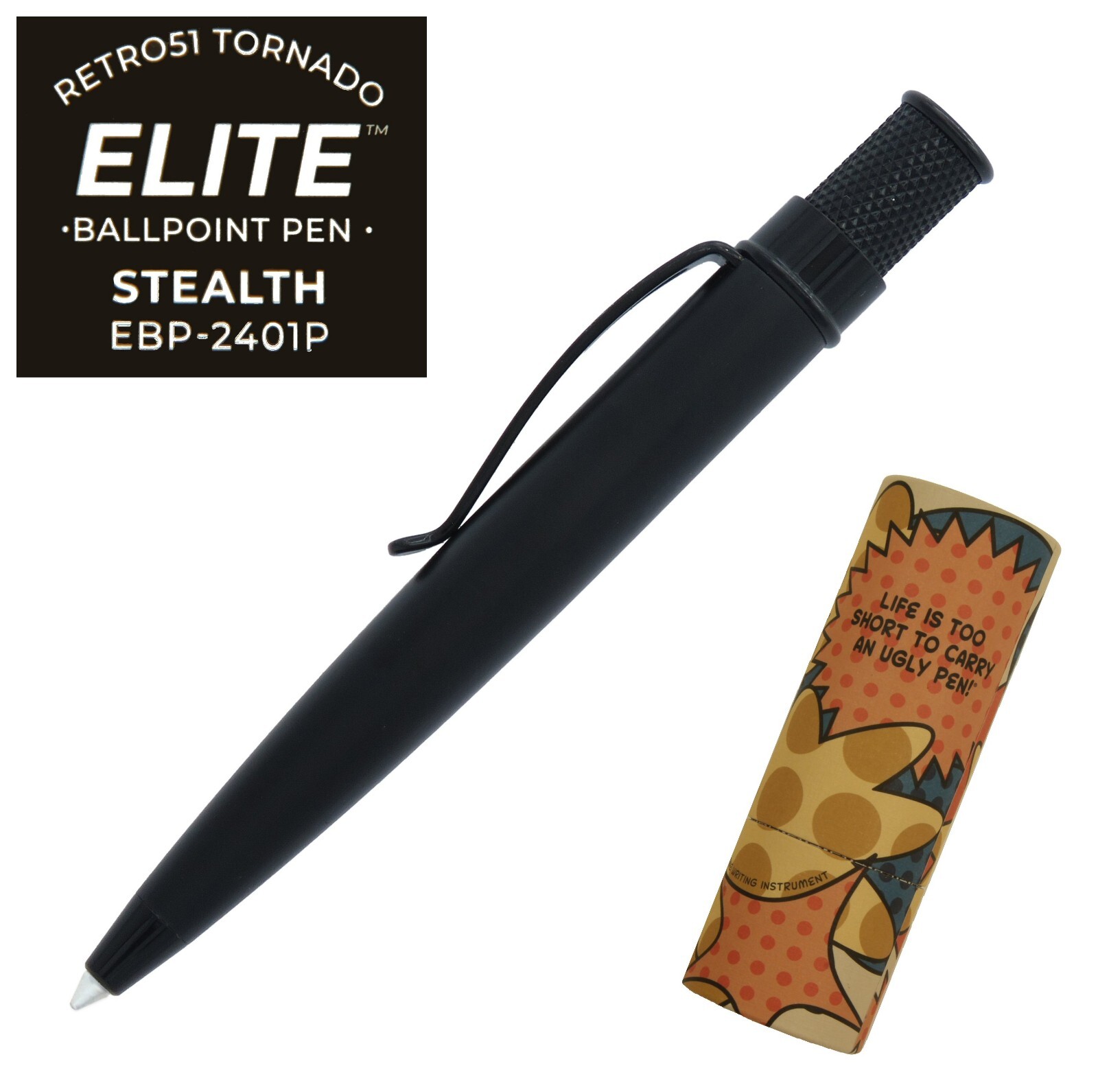 Retro 51 #EBP-2401PK / Stealth Black Elite Series Twist Action Tornado Ballpoint