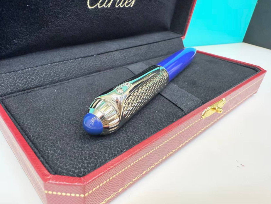 Cartier Iced Blue Guilloche Ballpoint Pen Premium Office Writing Pen New Box