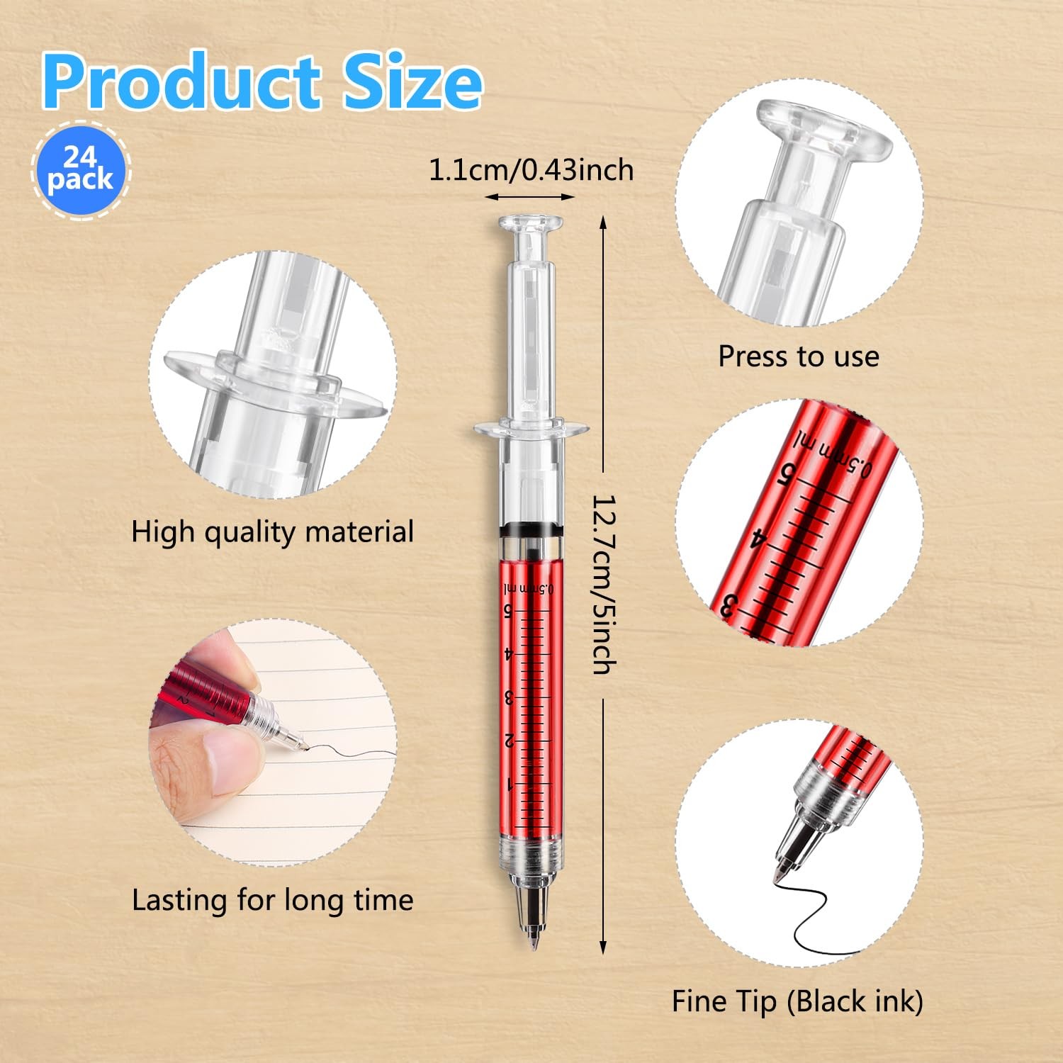 SunAngel Multi-Color Syringe Pen Black Ink Nurse Doctor Office Supplies (24)
