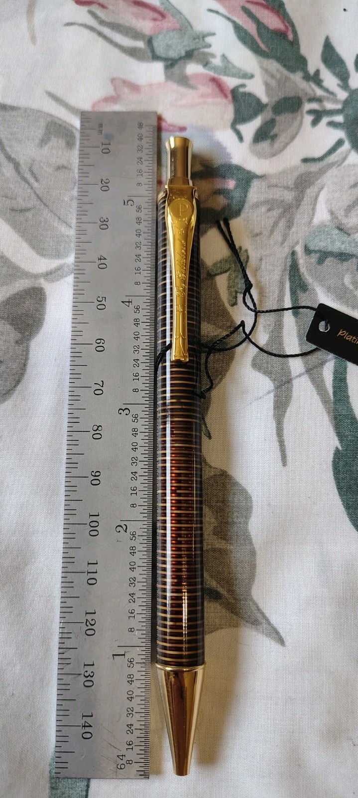 Platinum Marble Brown & Yellow Ball Point Pen Made In Japan