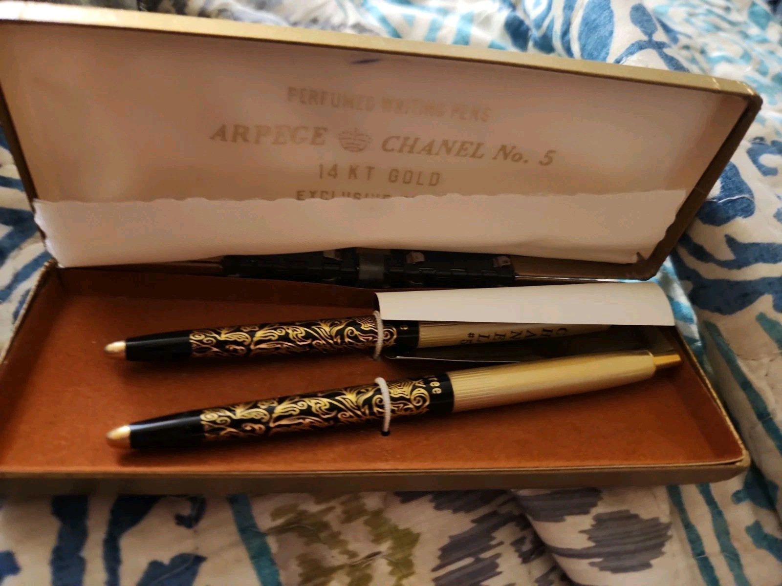 Vintage Set Of Ballpoint Pens Arpege Chanel No 5 14kt Gold Exclusive Design.