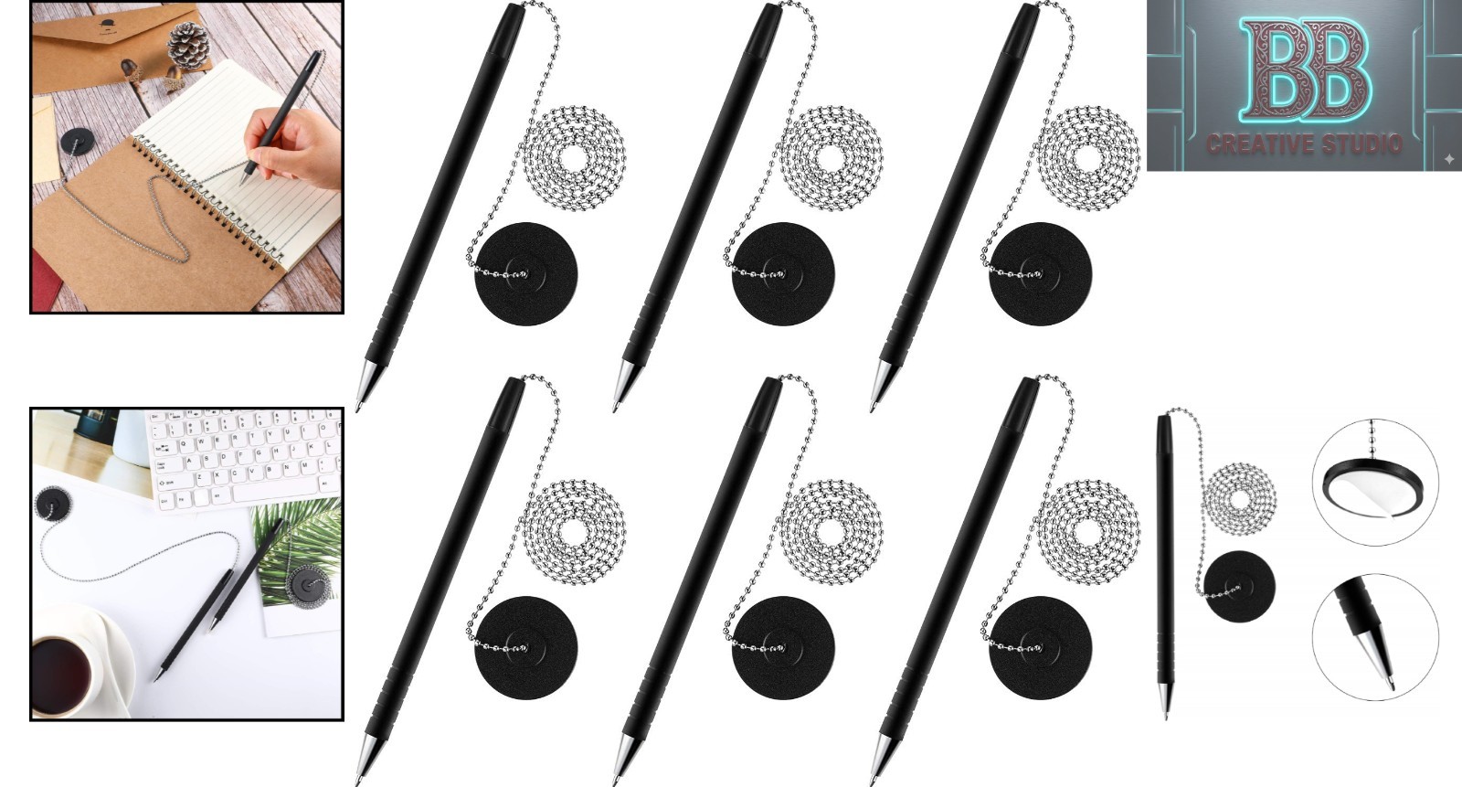 Versatile 6-Count Secure Pens with Adhesive Holders for Home, Office & School