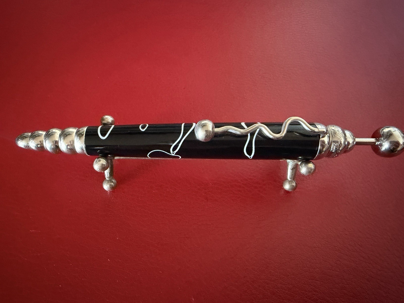 Jean Pierre Lepine Zig Zag Black Lacquer Ballpoint Pen With White Patterns