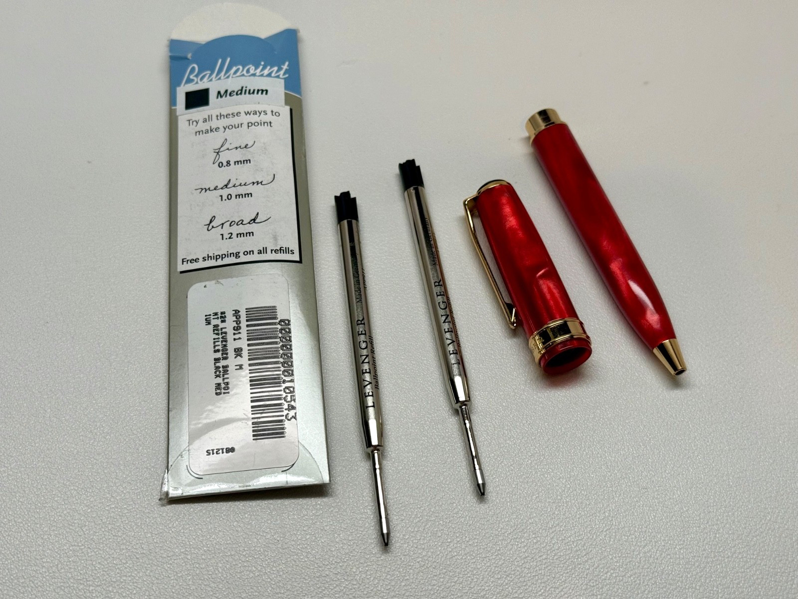 Levenger True Writer Bordeaux Red Ballpoint Pen Gold Trim NEW Levenger Refills