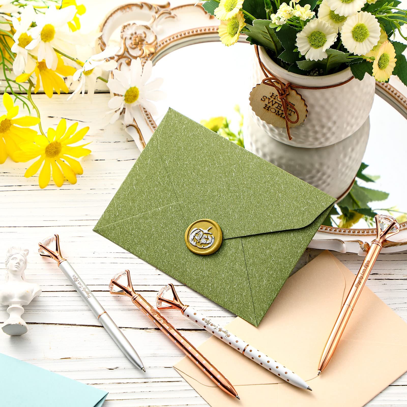 Yexiya 60 Pcs Bridal Shower Gifts For Guests Diamond Pens Rose Golden Crystal