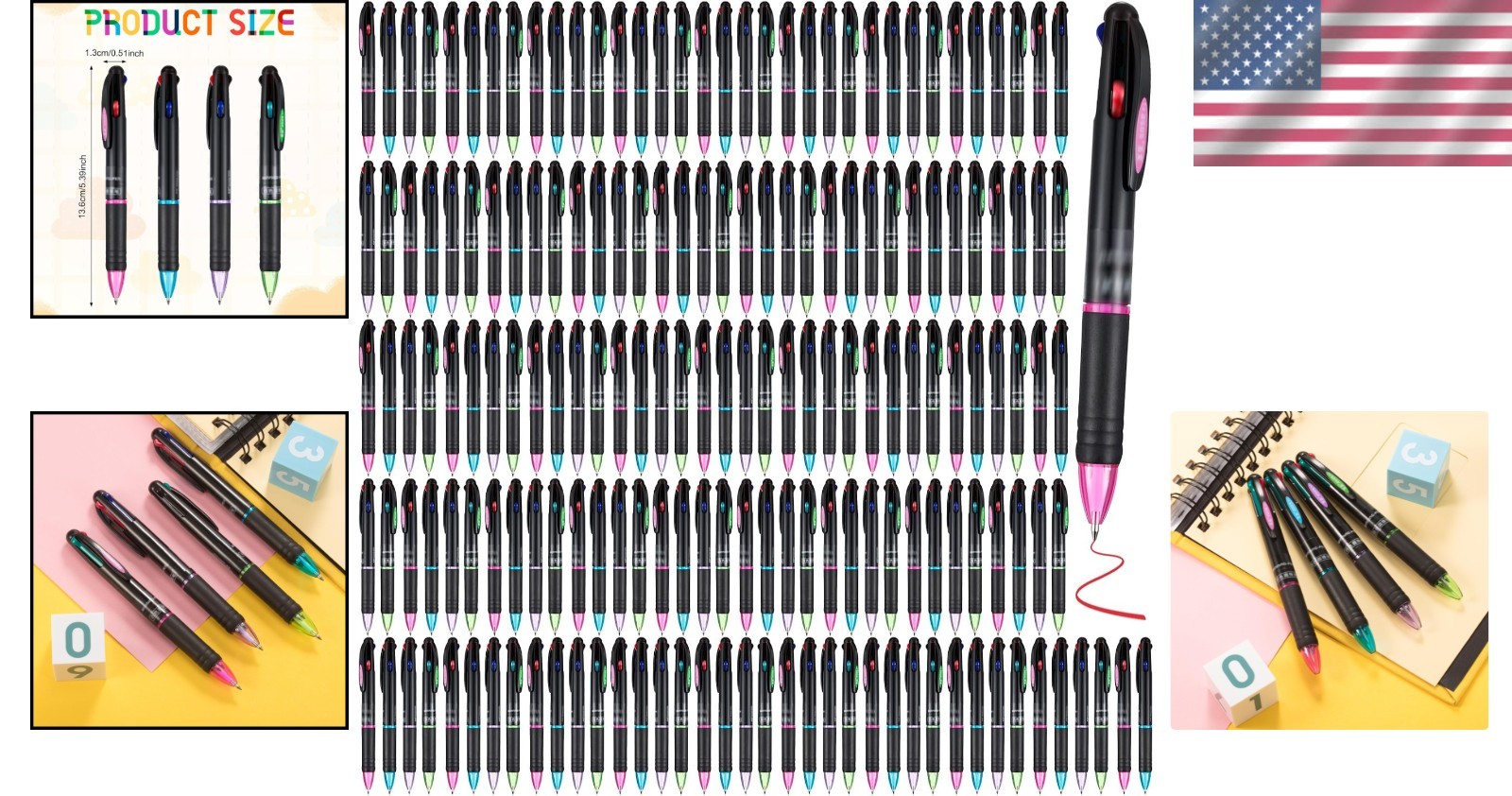 Pro 4-in-1 Ballpoint Pens: 192 Bulk Pack, 0.7mm Multicolor Gel Ink, Office Es…