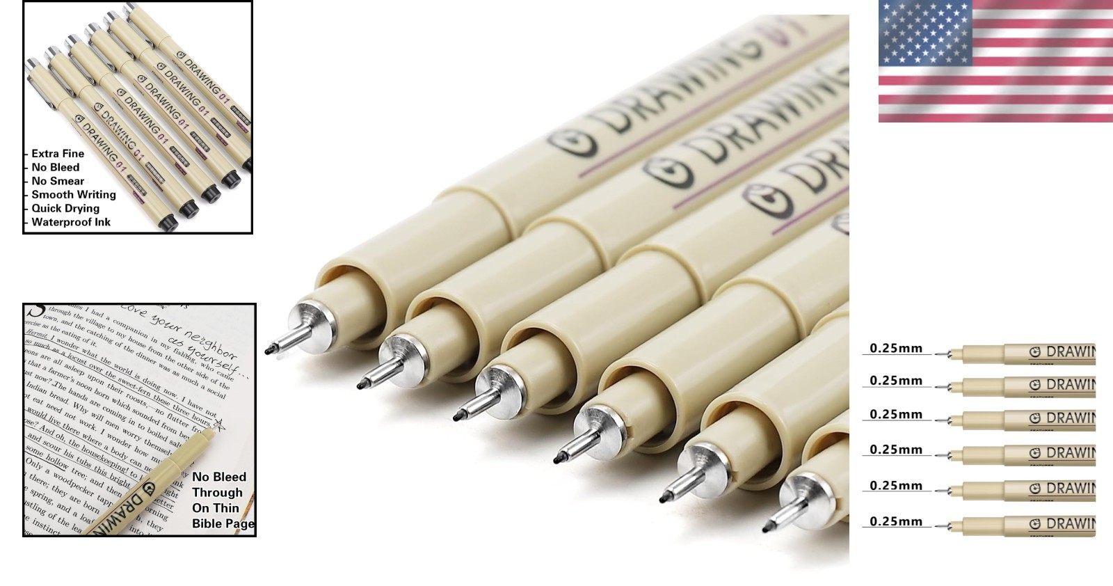 Muchcute 6 Pack No Bleed Fine Line Pens – 0.25mm Black for Detailing & Sketching