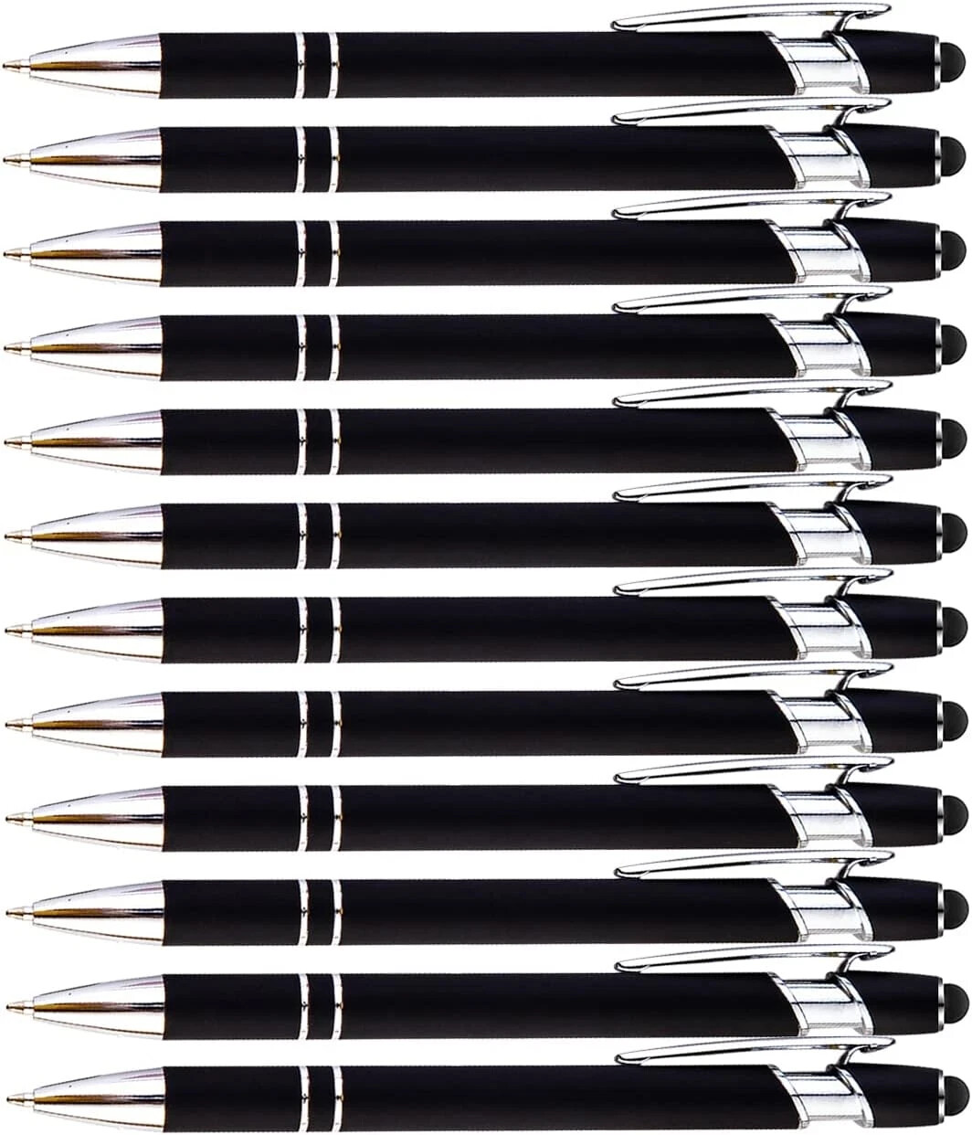 PASISIBICK 12 Pieces Black Ballpoint Pen with Stylus Tip, 2 in 1 Stylus Stylish