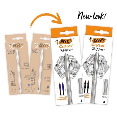 BIC Cristal Re’new Ballpoint Pen CRBLK-3P 1.0mm with 2 Refills New Japan FS