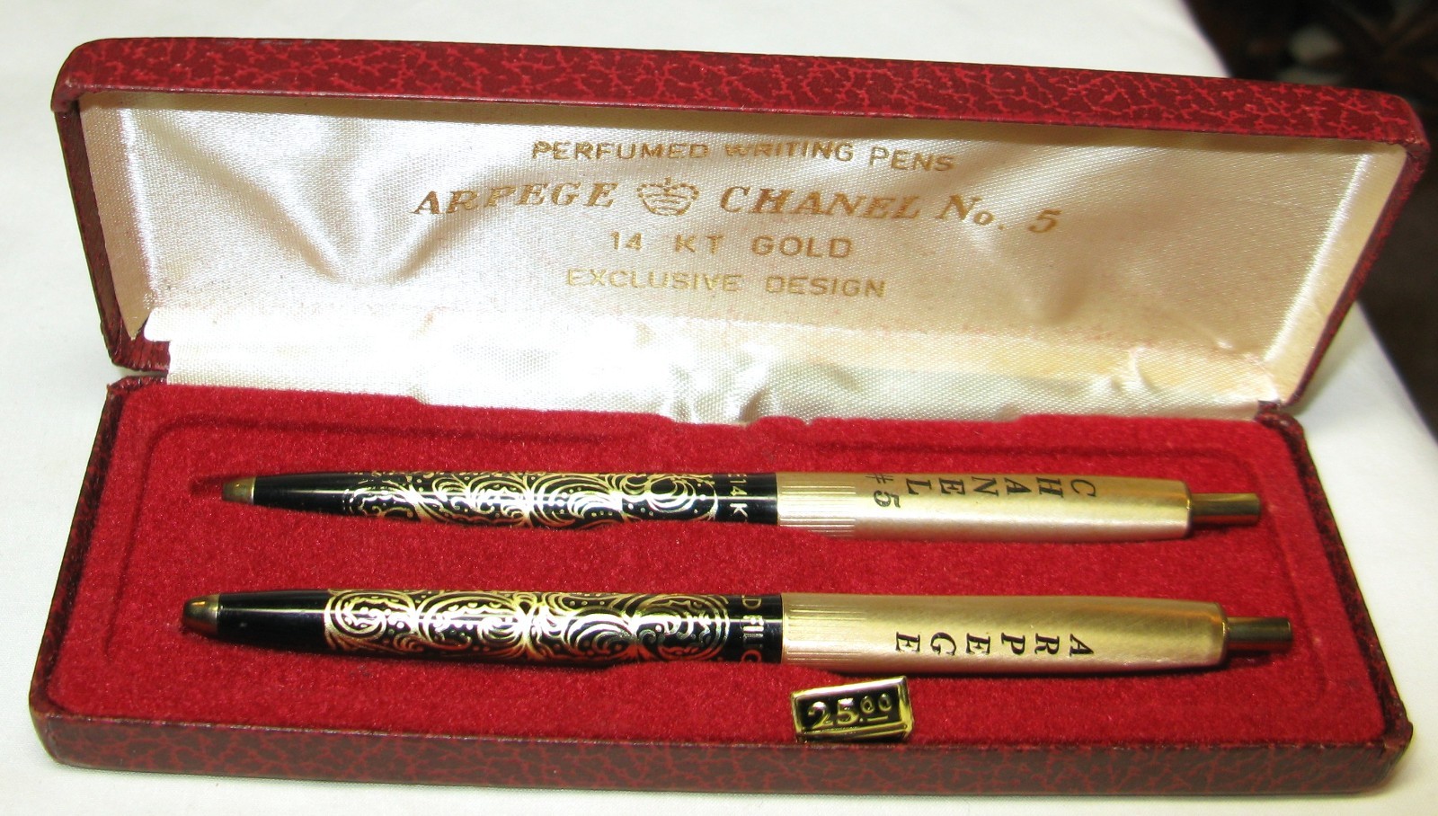 Vintage Chanel No.5 Arpege 14K Gold Filigree Perfumed Ballpoint Pen Set in Box