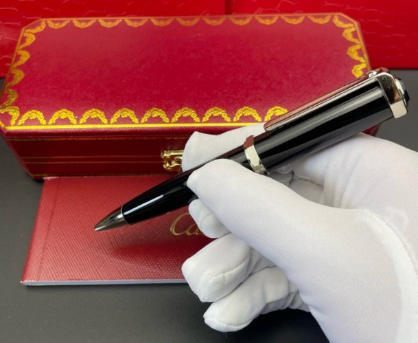 SALE Cartier Black Silver Ballpoint Pen Luxury Metal Writing Instrument Gift NIB