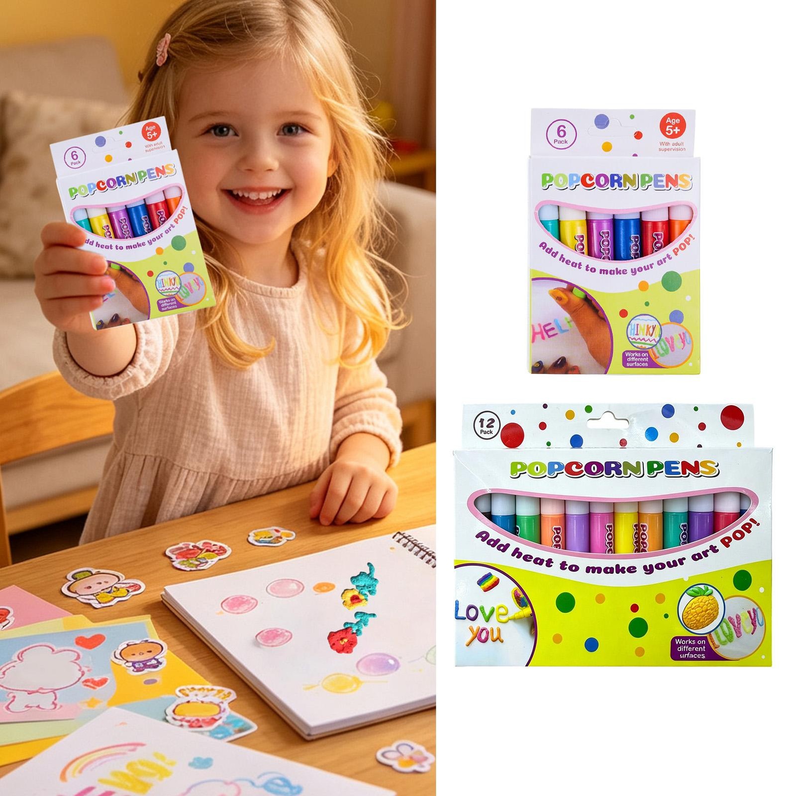 6-12 Sticks Bubble Pen Set 3D Colorful Handmade Heat Activated Painting Markers