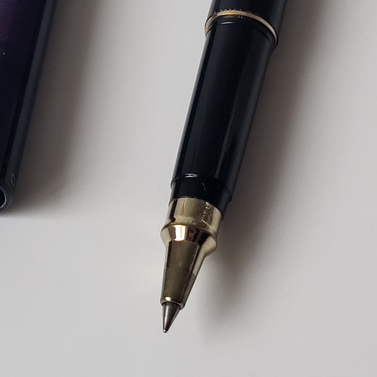 Vintage Micro Ceramic .5mm Ball Point Pen Purple Black Colors Gold Trim Montana