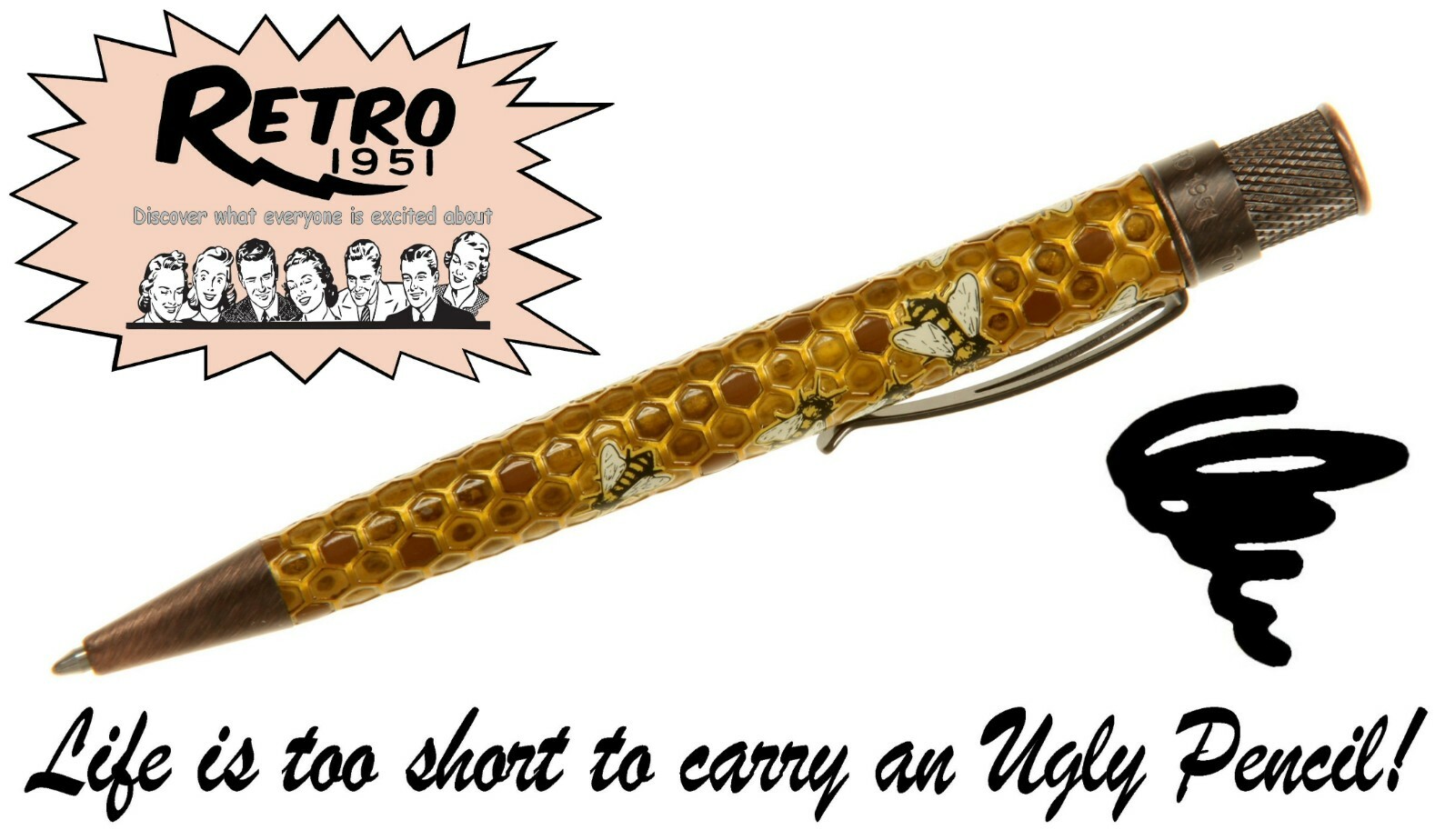 Retro 51 #VBP-1839 / «BUZZ» Acid Etched Honey Bees Tornado Ballpoint Pen