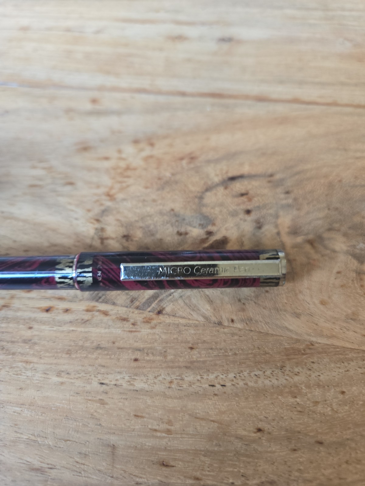 Micro Ceramic .5mm Ball Point Pen Vintage Red Ink Black Marble gold Ballpoint