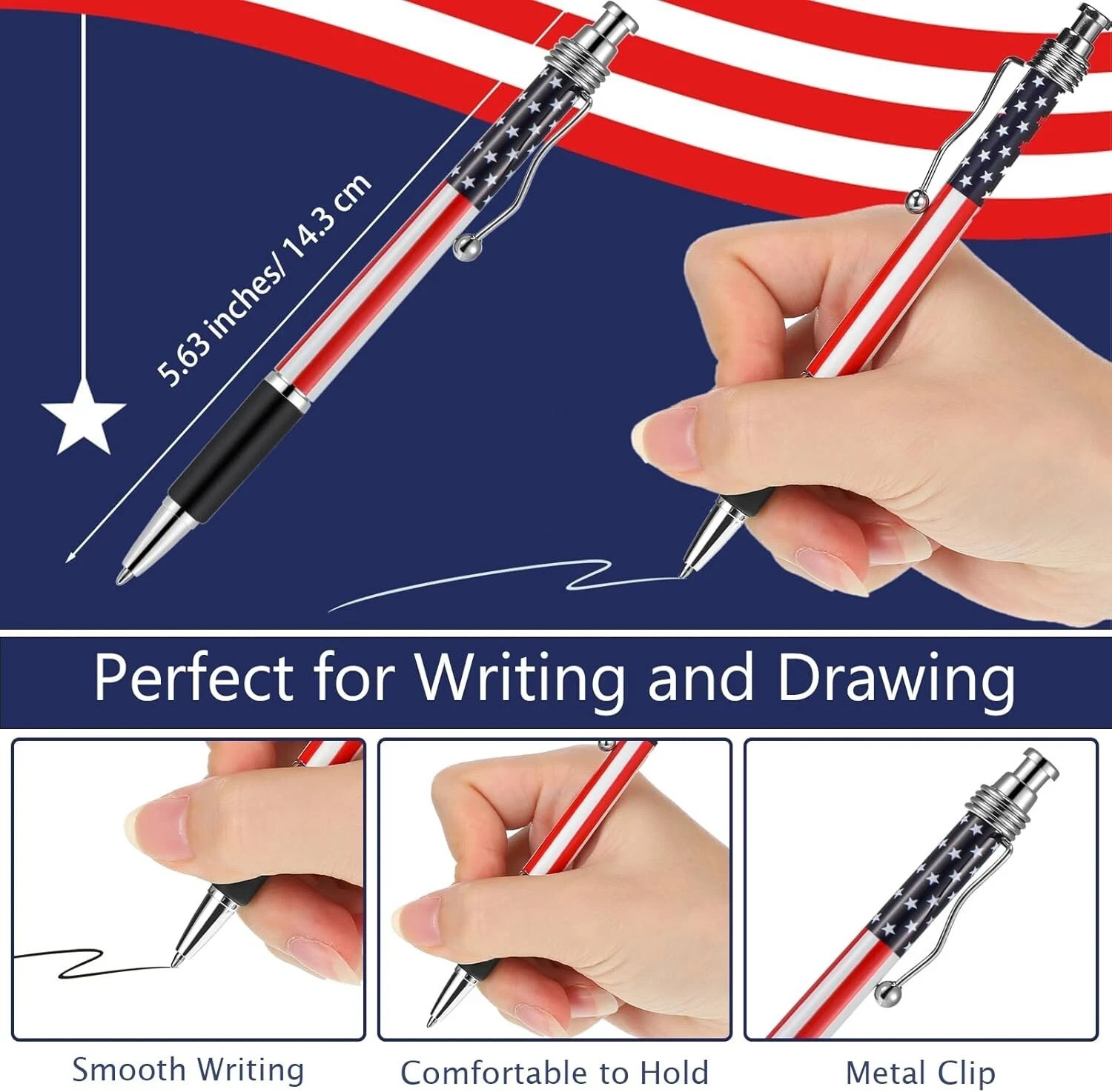 32 Pcs American Flag Ballpoint Pen Patriotic Themed Pens 1.0mm Black Ink Pens