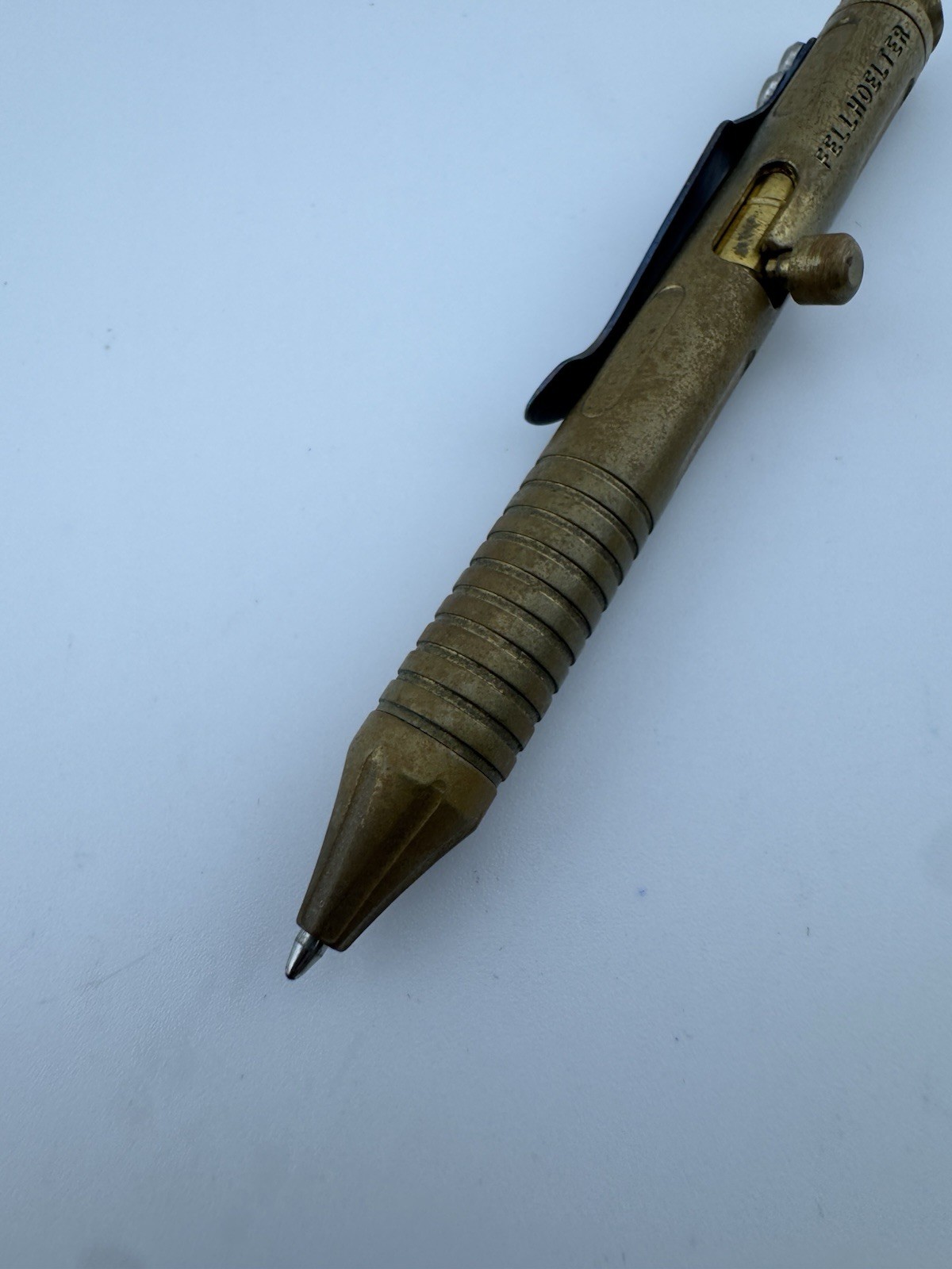 Original Brian Felholter Mini Custom Brass Titanium Blue Mokuti Pocket Clip Pen