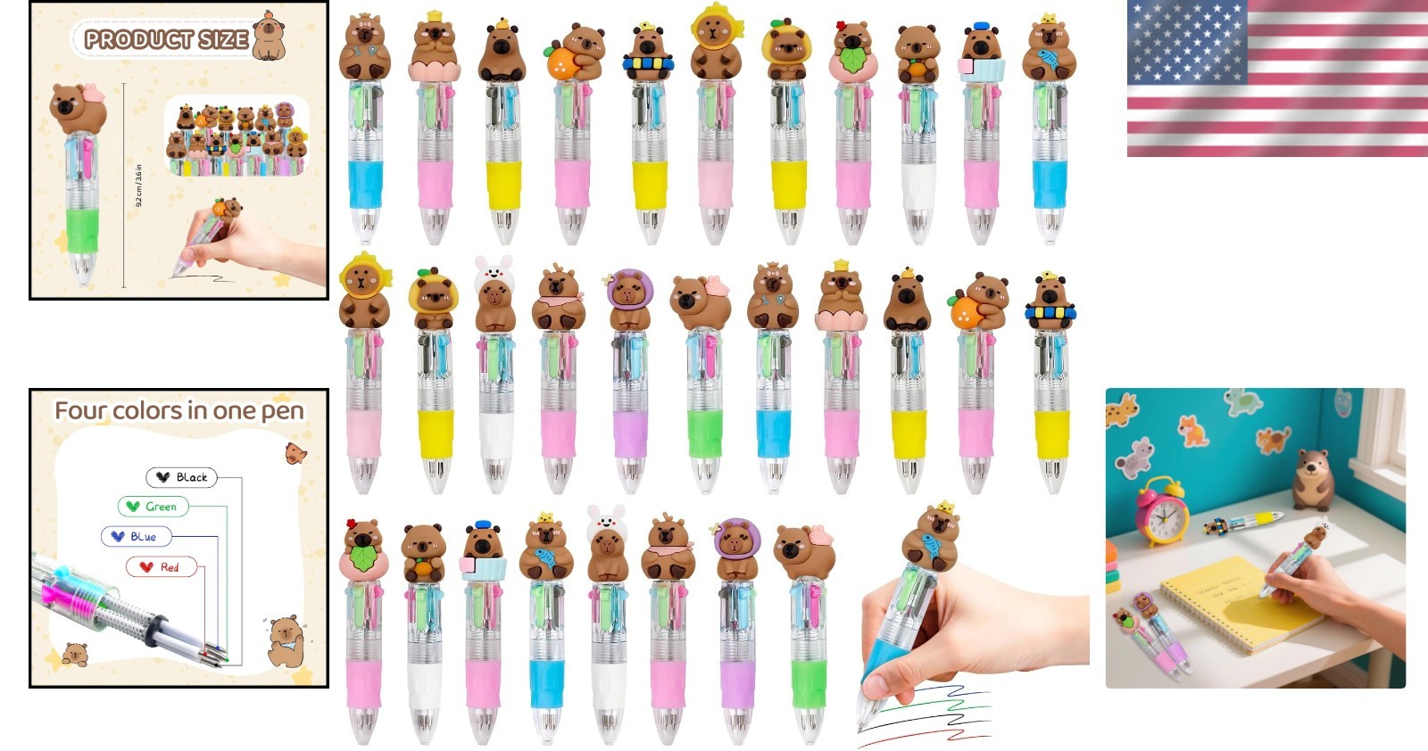Multicolor 30-Count Ballpoint Pens with Cute Animal Designs – Kid-Friendly!