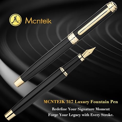 317 Fountain Pen,Stunning Luxury Piano Black and 24K Gold Medium Nib