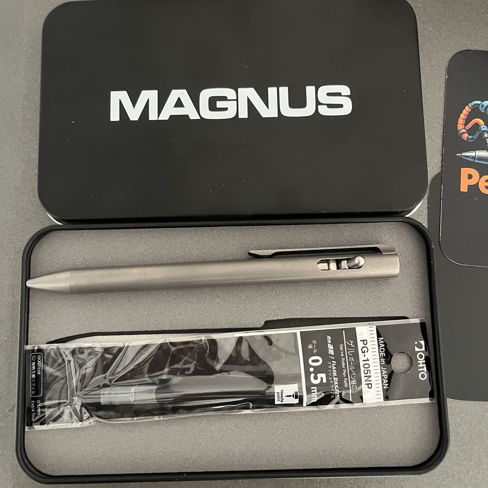 Magnus ClickShift Titanium Pen Stonewash Finish Black Ink w/ OHTO Refill