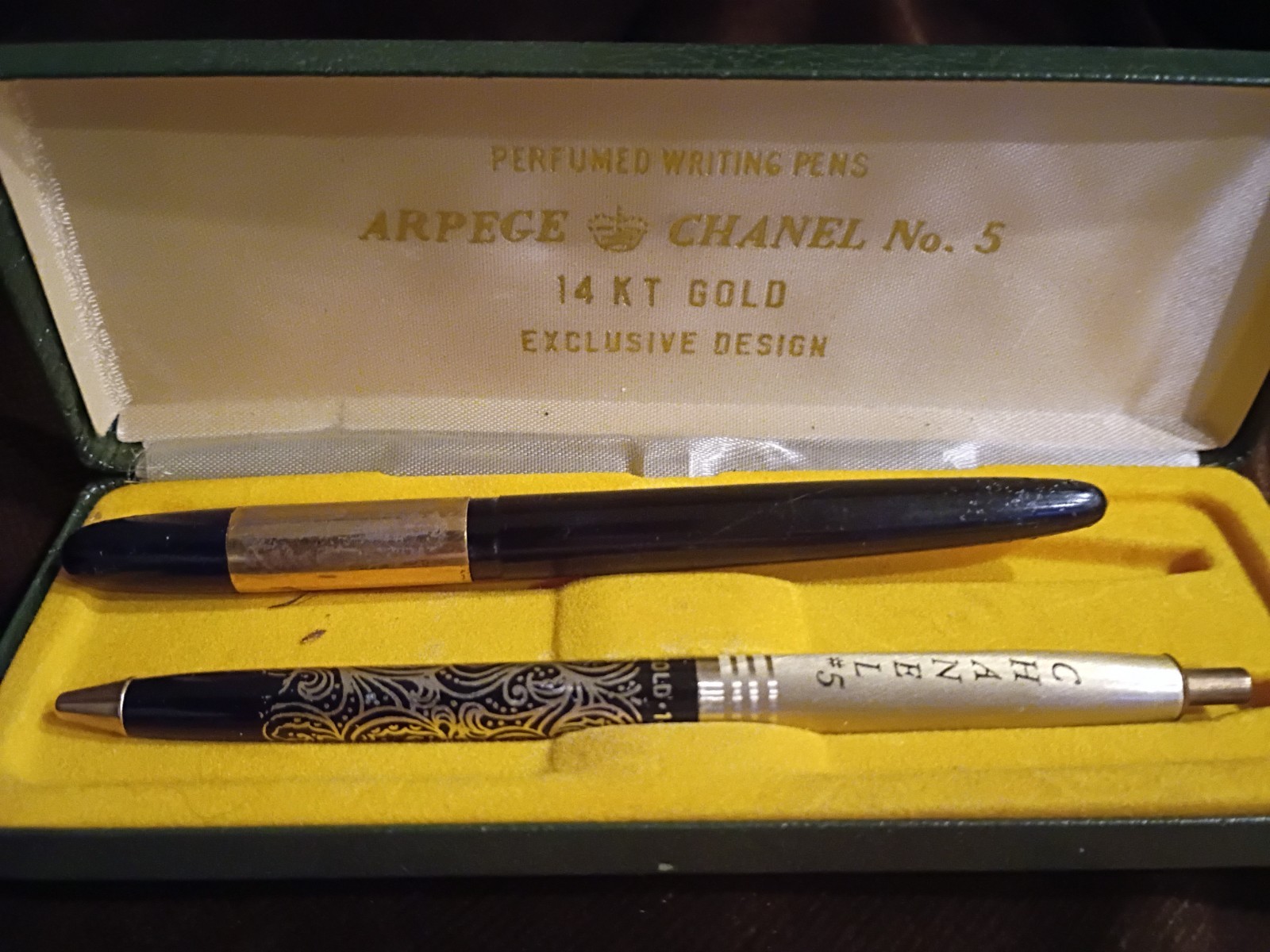 Arpege CHANEL No 5 Ballpoint Pen Set Vintage 14kt Gold Perfume Writing Pens