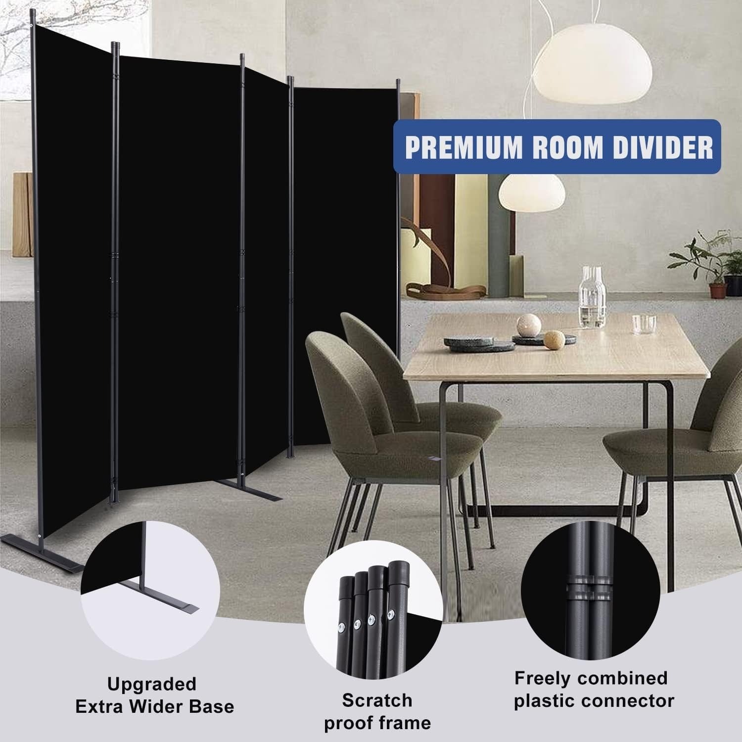 Biombo separador plegable 4 paneles 6FT, divisor de habitación portátil, Nuevo