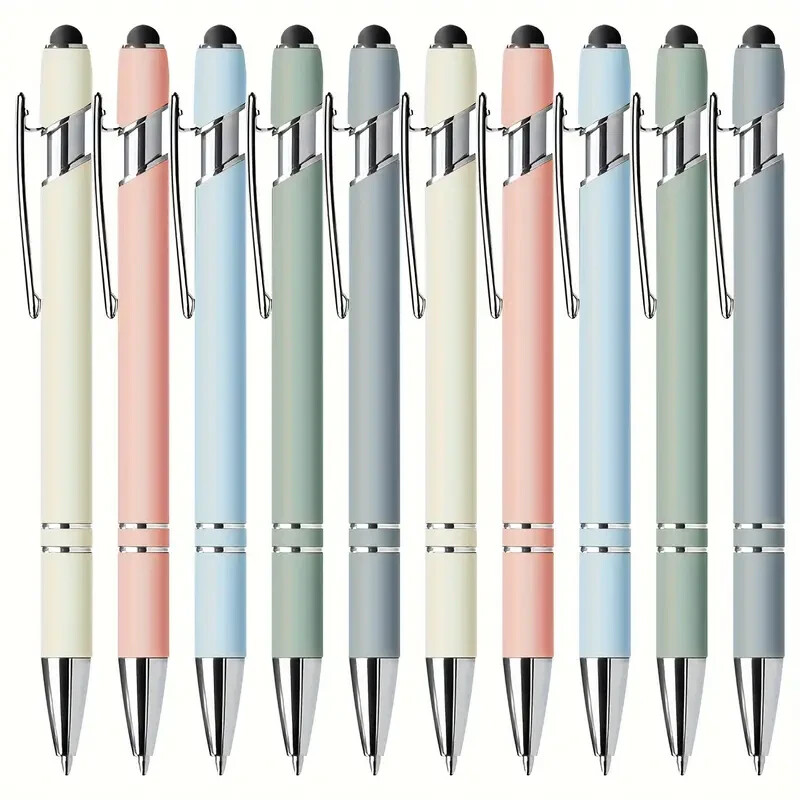 10 Pack Metal Retractable Ballpoint Pens with Touchscreen Stylus Multicolor new