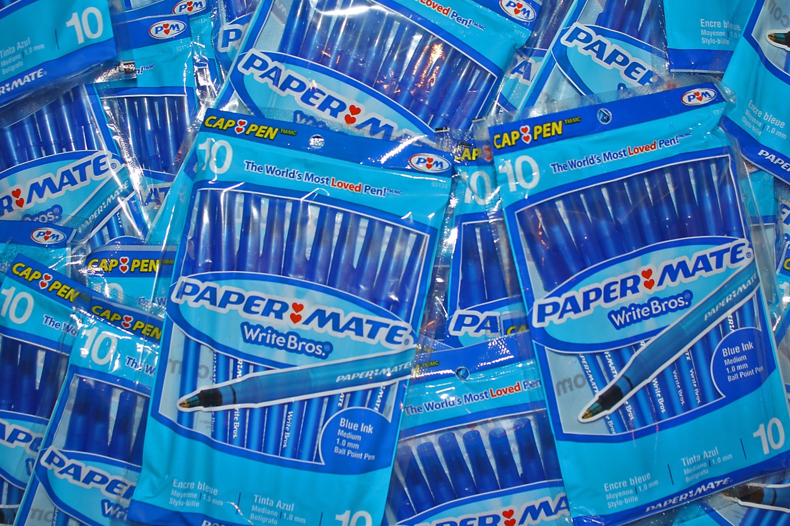 Vintage Paper Mate Write Bros Blue Cap Pens Pack Of 10 Sealed NOS