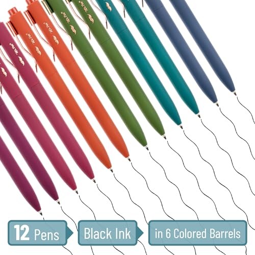 – Ballpoint Pens, 12 Pack, Vintage Color Barrels, Black Ink 1 Count (Pack of 1)