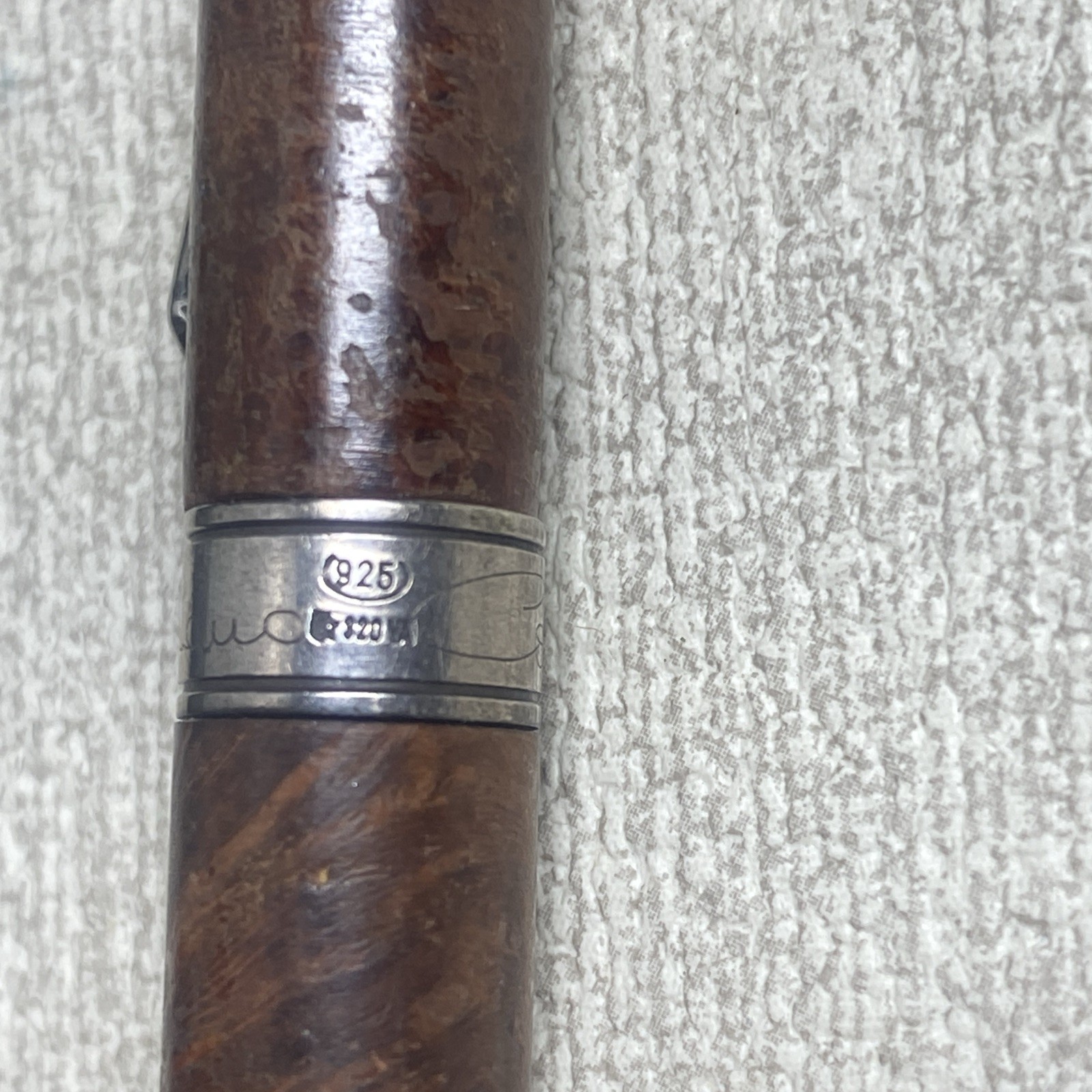 Cesare Emiliano Silver 925 Ballpoint Pen Signed Engraved Briar Wood- Rare Find