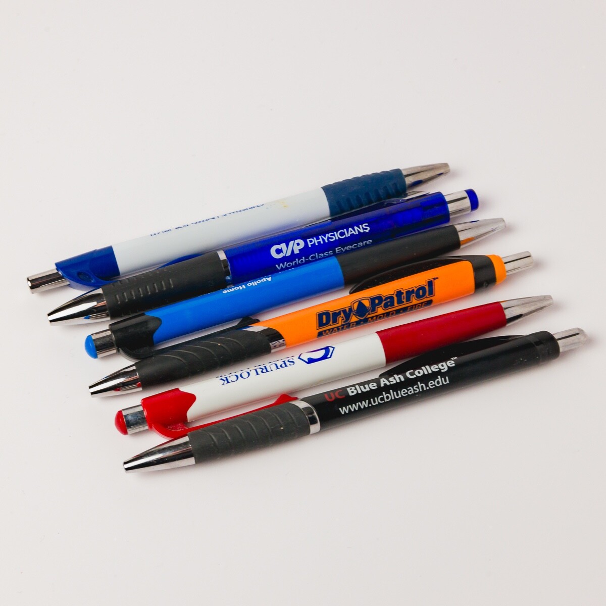 Lot of Six – Advertising Ballpoint Pens Rubber Grip – Working