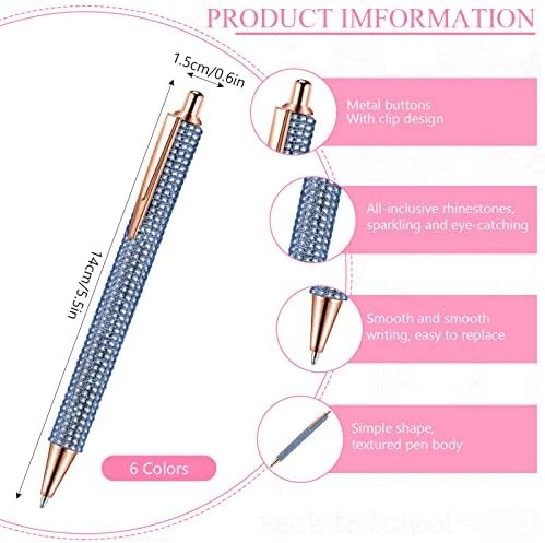 6 Pcs Bling Pen Cute Diamond Wedding Rhinestones Gift Metal Ballpoint Fancy Spar