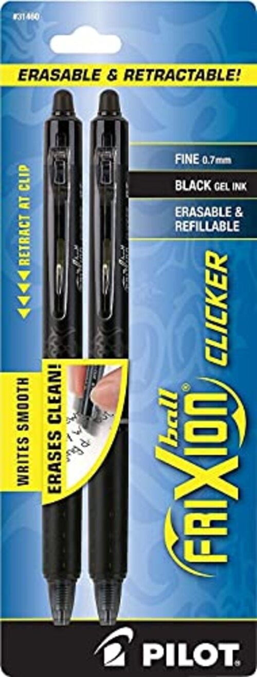PILOT FriXion Clicker Erasable, 2 Count (Pack of 1) Gel Pens Black Gel Pens